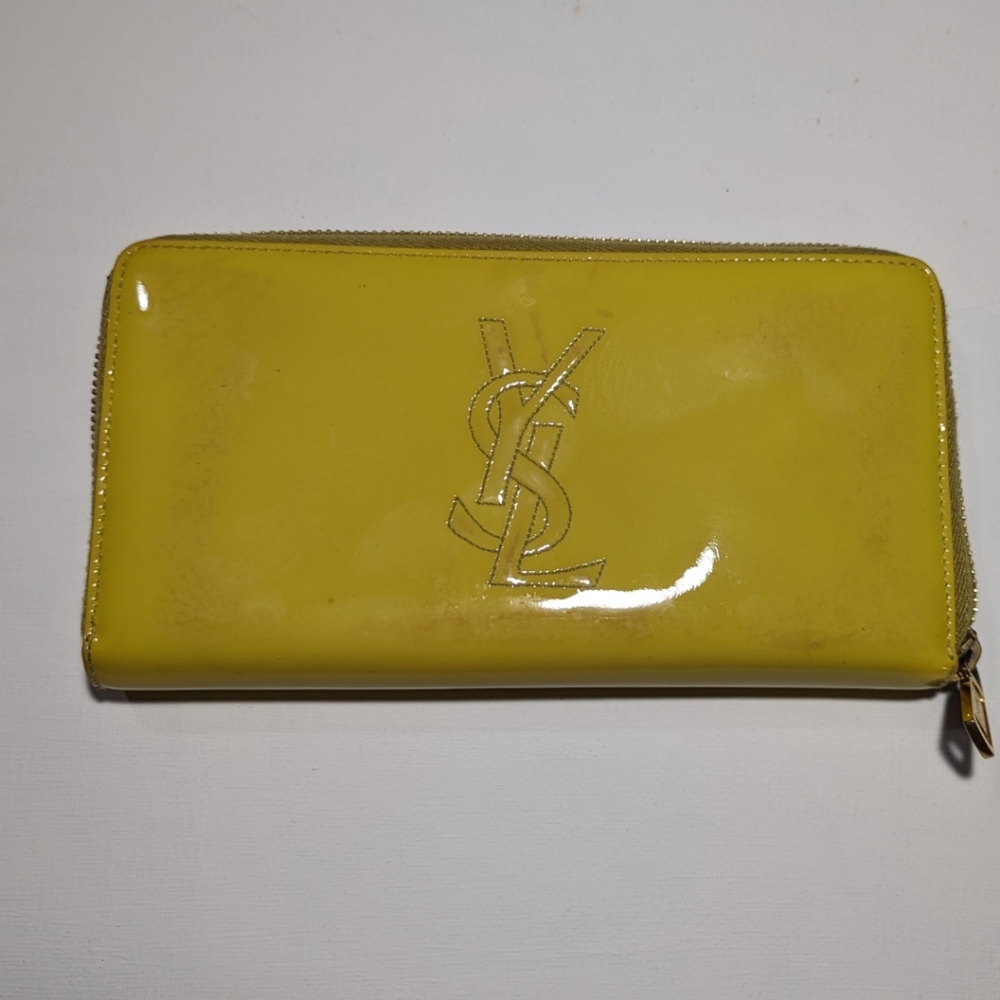 YSL authentic zip up wallet in yellow patent leather